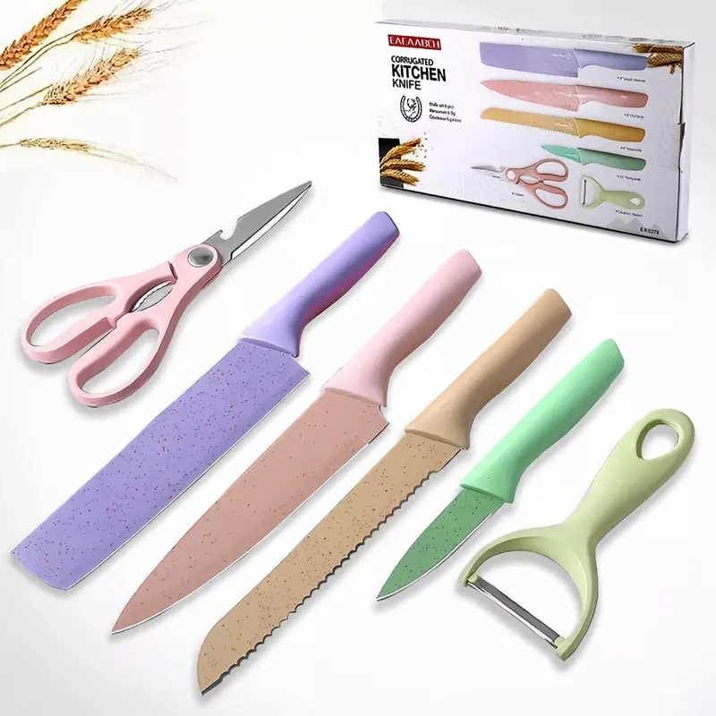 Juego de cuchillos y pelador multicolor de acero inoxidable 6 piezas