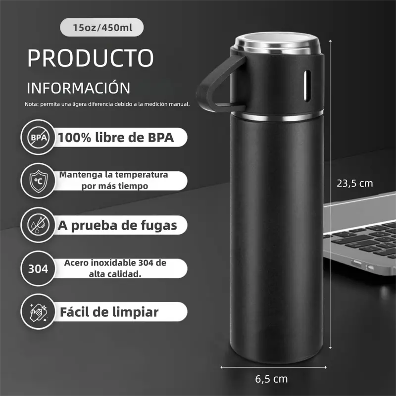 Juego de Termo con Tazas de Acero Inoxidable