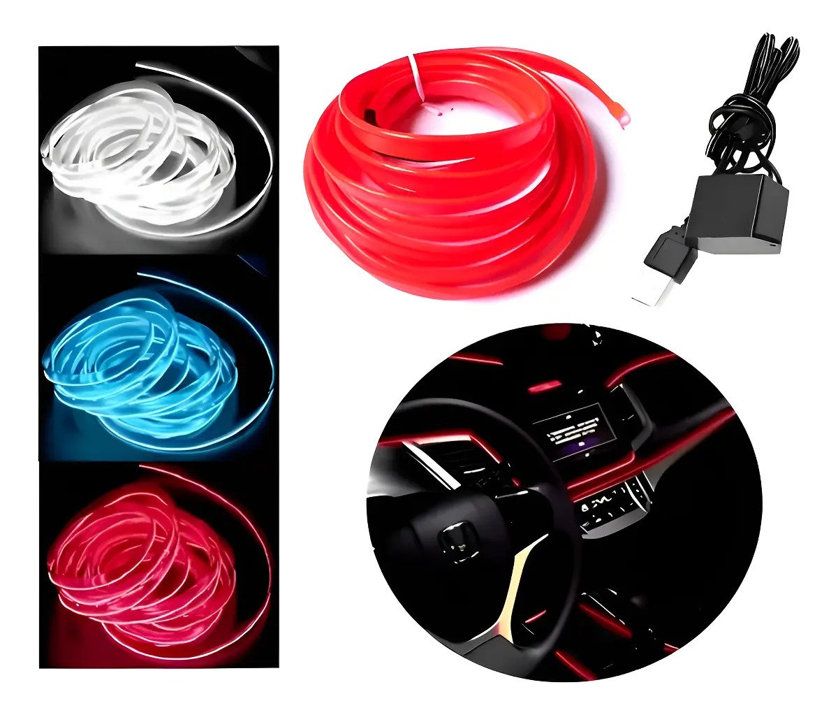 Molduras Led de 5 Metros para Interior de Autos USB