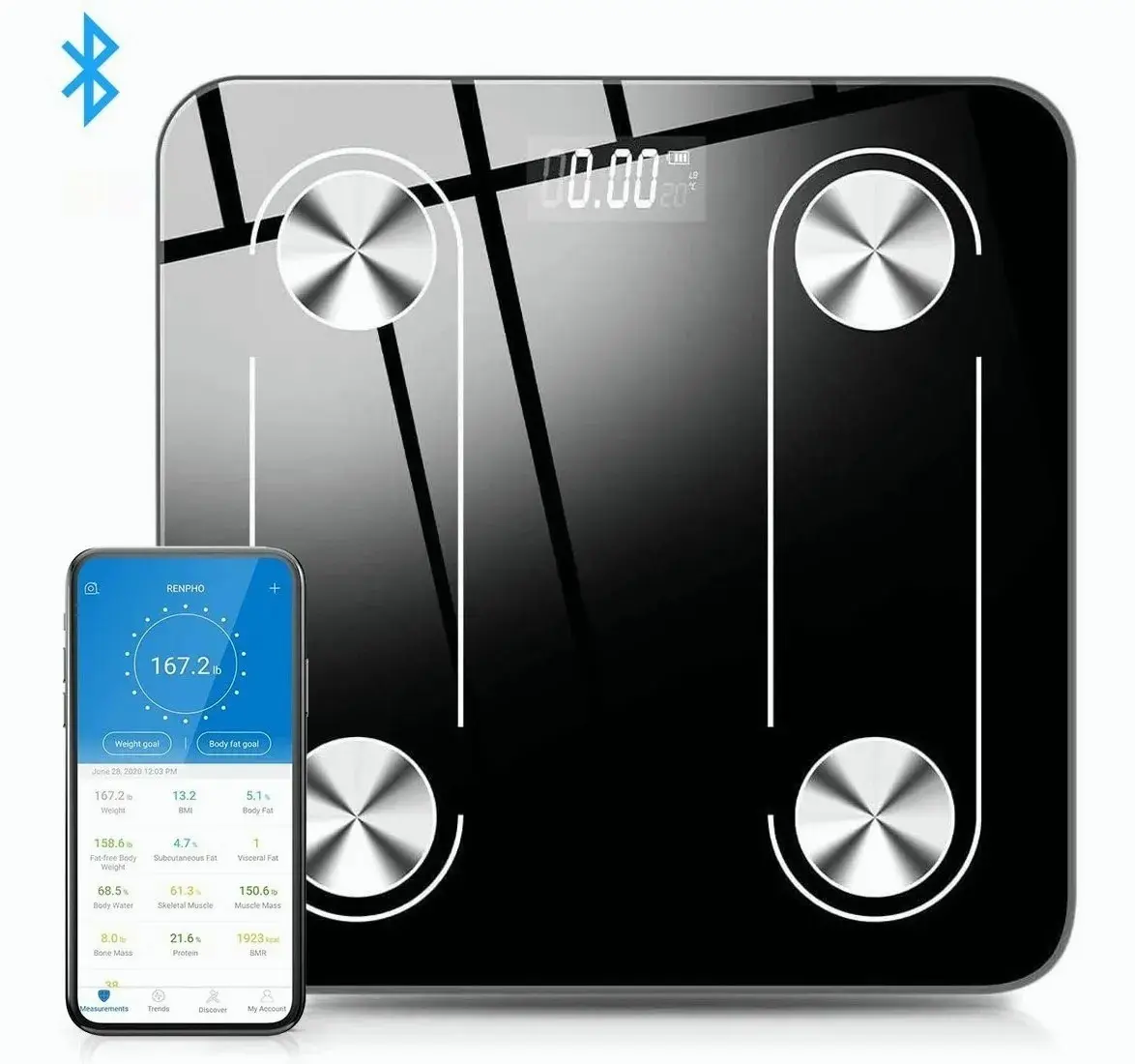 Bascula Corporal Electronica Bluetooth Recargable Negra 180 KG